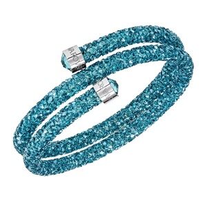 Swarovski Aquamarine Crystaldust Double Bangle Bracelet, NWOT